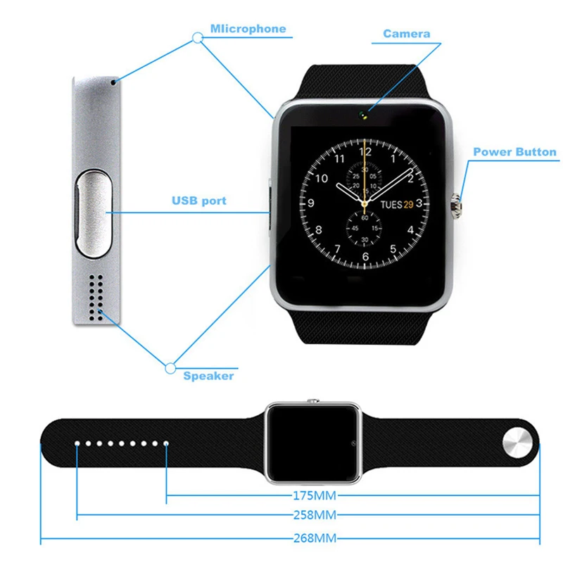 Смарт-часы GT08 часы уведомление о синхронизации поддержка sim-карты TF Bluetooth подключение умные часы для телефона на Android умные часы из сплава