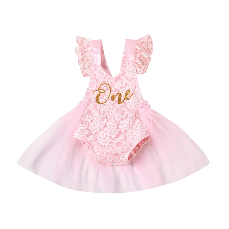 Toddler Girls Baby Jumpsuit Baby Girl Dress Girls Dress Tulle Dresses 1 Year Birthday Christening Lace Girls Tulle Dress Kids Infant Party Outfits