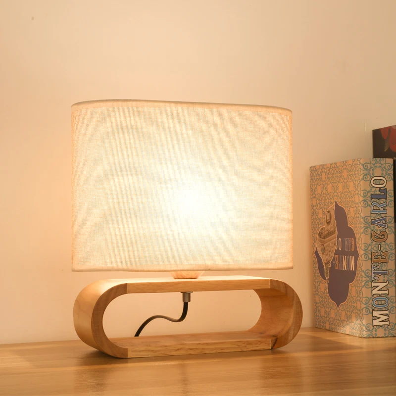 Скандинавская деревянная основа для настольной лампы, тканевый абажур, Настольные светильники для гостиной, спальни, прикроватная настольная лампа, лампа для чтения, приспособление E27