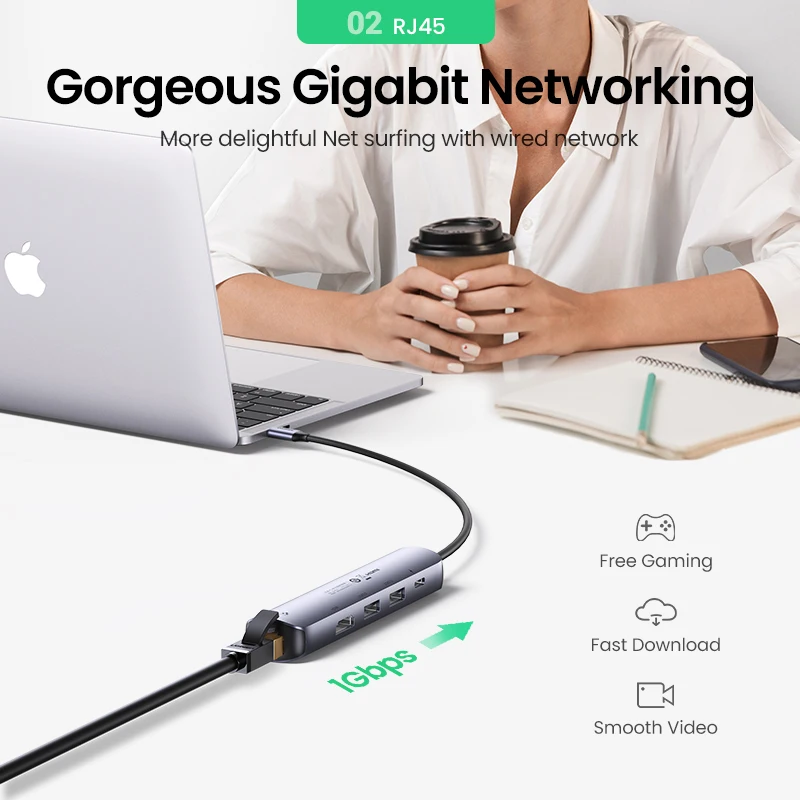 Ugreen Usb c Hub Mini Tamanho Usb tipo c 3.1 a 4k Hdmi Rj45 pd Usb 3.0 Otg Adaptador Usb c Doca para Macbook ar Pro 2022 pc Usb Hub - Imagem 3