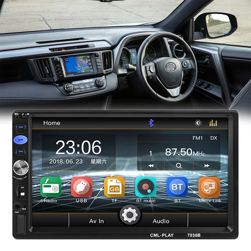 Double Din Car Stereo 7in Touch Screen Bluetooth Hands-Free Calling MP5/USB/FM Radio AUX Input