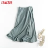 Tangada women solid quality satin midi skirt vintage side zipper office ladies elegant chic A-line skirts 6D18 ► Photo 1/5