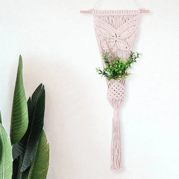 

Bohemian Butterfly Hand-knitted Hanging Basket Woven Tapestry Cotton Thread DIY Flower Arrangement Bedroom Decoration