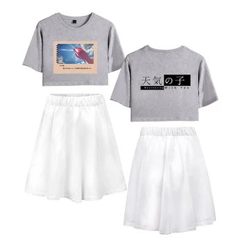 

Weathering with you print Navel 2 Pic Skirts Sets Short Sleeve+Short Skirt Casual Basic cool street Fashion Women Summer Sets