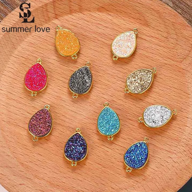 

Wholesale 23mm*14mm Colorful Water Drop Pendant Crystal Resin Druzy Connector Charm for DIY Handmade Bracelet Jewelry Making