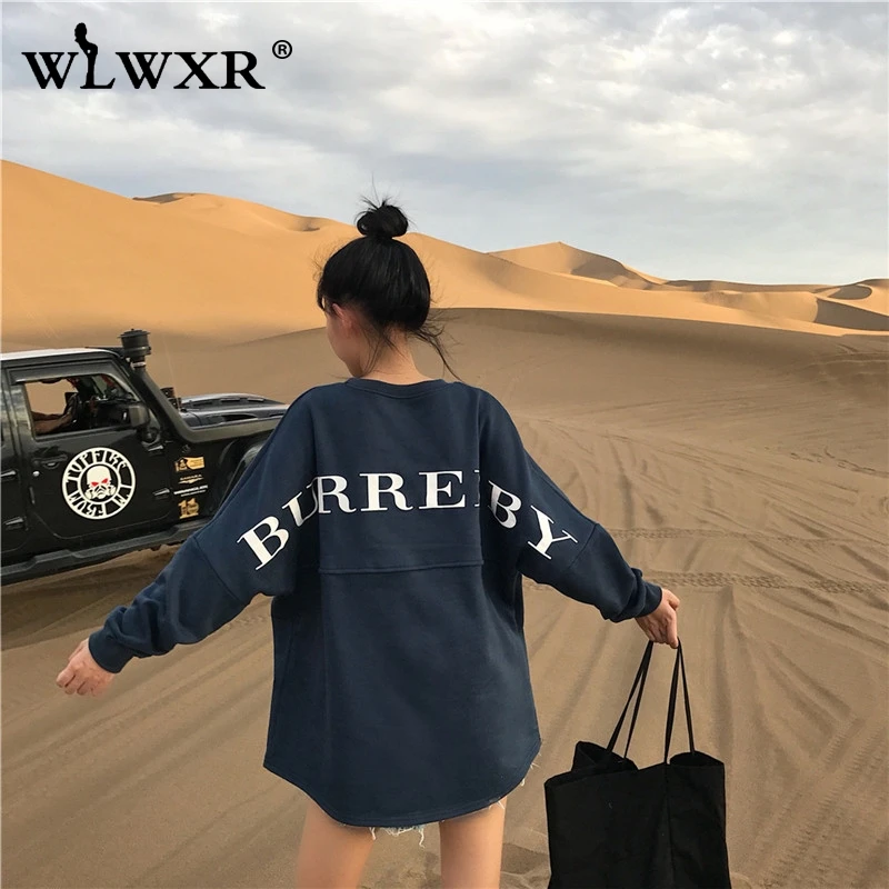 WLWXR осеннее платье с капюшоном большого размера, Женская толстовка, топ с буквенным принтом, свободная Длинная толстовка с капюшоном, зимний женский пуловер