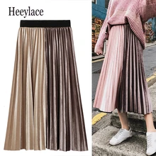 Летняя и осенняя плиссированная юбка, Женская Вельветовая юбка с высокой талией, блестящие вельветовые длинные юбки, Новая модная женская юбка