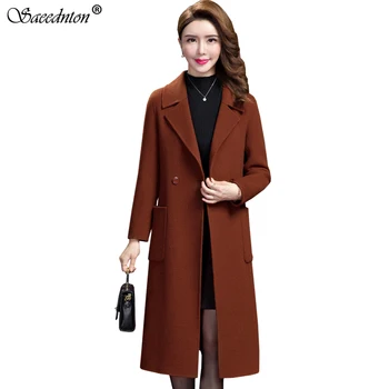 

2020 Winter Clothes Long Wool Slim Coats Women Fashion Woolen Jackets Fashion Double-breasted Elegant Casual Blends Overcoat 5XL
