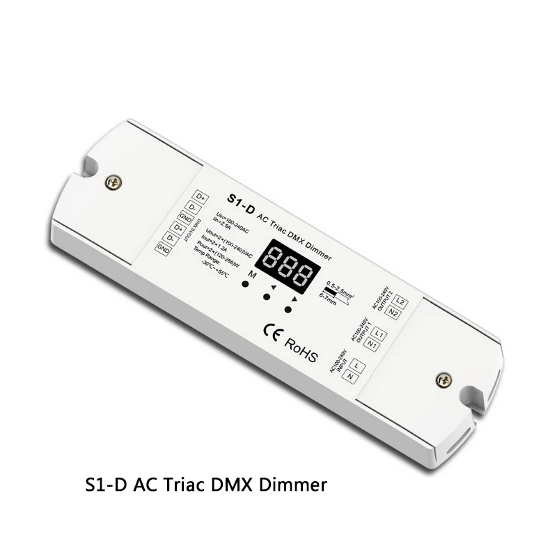 S1-D AC100V-240V 288W 2 Channel 2CH Triac DMX LED Dimmer, Dual channel output Silicon DMX512 led controller Digital display