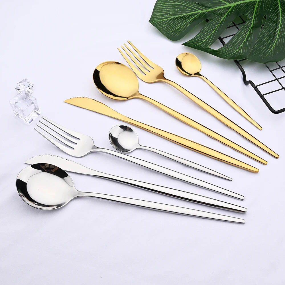 Gold Dinnerware Set Stainless Steel Black Dinnerware Set Knife Fork Spoon Teaspoon Cutlery 4pcs Kitchen Silverware tableware set,stainless steel kitchen utensils