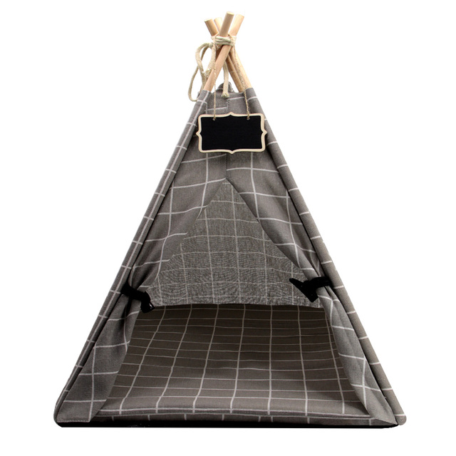 Tent House Cat Bed Portable Teepee Thick Cushion Available for Dog Puppy Outdoor Indoor Portable Linen Pet Dog Tent Supplies
