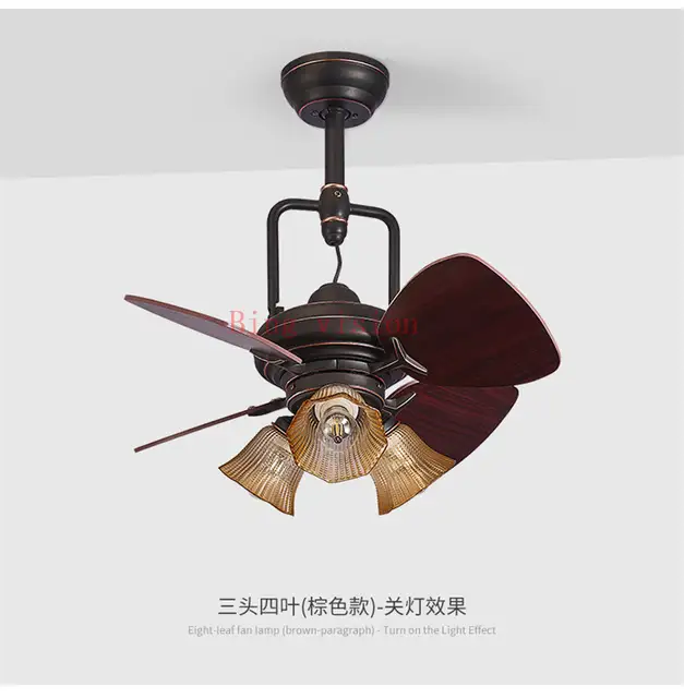 24 Inch Retro Village Wood Mini Ceiling Fans With Lights Decorate
