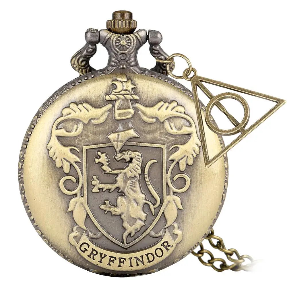 Gryffindor Ретро Бронзовый Хогвартс Школа H кварцевые карманные часы Аналоговые цепочки и ожерелья подвеска цепь для женщин мужские relogio Montres с подарочными аксессуарами - Цвет: Gryffindor