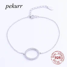 Pekurr 925 пробы Серебряный CZ Циркон большой круглый Круглый браслет для женщин Геометрические цепи подвески для девушки хорошее ювелирное изделие подарок