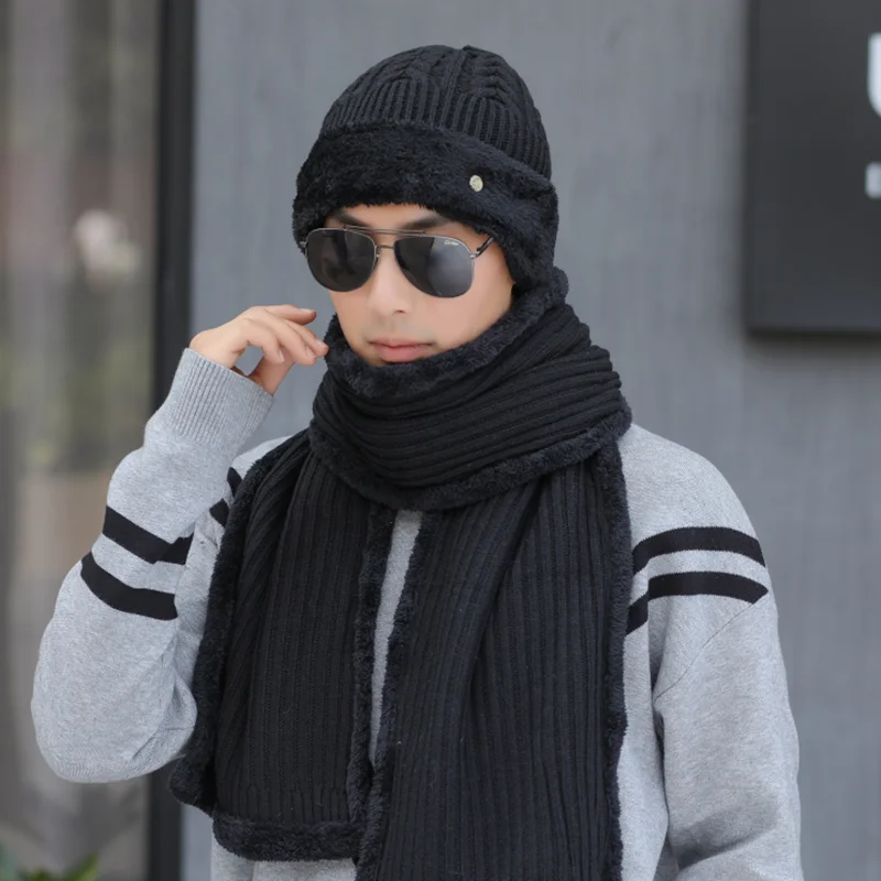 Новый вязаный шерстяной утепленный комплект для мужчин и женщин зимний шарф