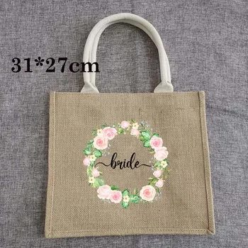 

Custom Flower Print Burlap Tote Bag - Beach Jute Tote Wedding Party Bride Bridesmaid Beach Bags gifts