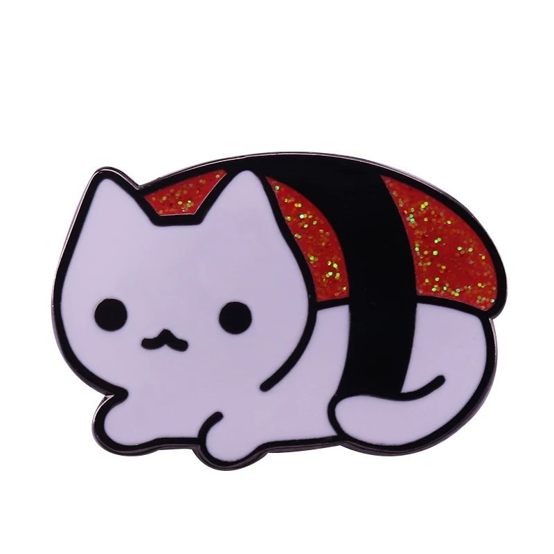 Cute Sushi Cat Badge Red Glitter Pin Spilla Cibo Giapponese Divertente Regalo Per Bambini Cappotto Zaino Decor