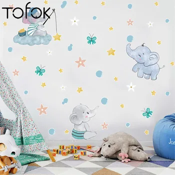 

Tofok Baby Elephant Star Wall Stickers for Baby Room Children Room Creative Doodle Cartoon Animals Stickers DIY Self-adhesive