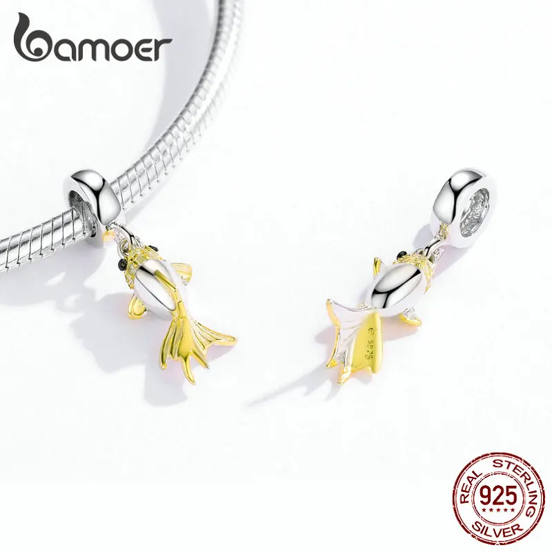 Bamoer 925 пробы серебряный золотой цвет подвеска рыбий хвост Шарм для серебряный браслет и ожерелье для женщин DIY Ювелирные изделия BSC127