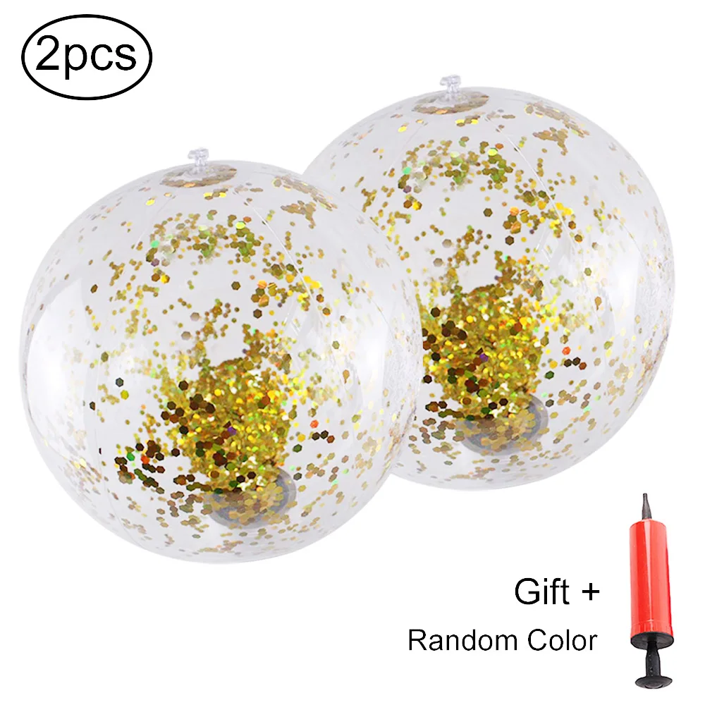 

2pcs Balloon Ball Toys Inflatable Sequins Beach Ball Transparent PVC Photo Props Funny Gifts for Kids Outdoor Play With Inflator