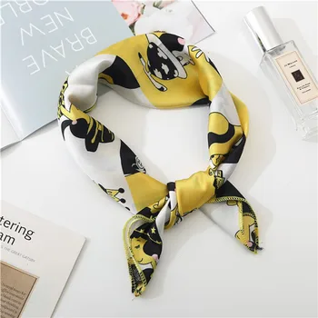 

Hair Scarf Tie Swing Print Luxury Satin Small Square Silk Neck Ring Scarf Winter Head Scarf For Women Neckerchief