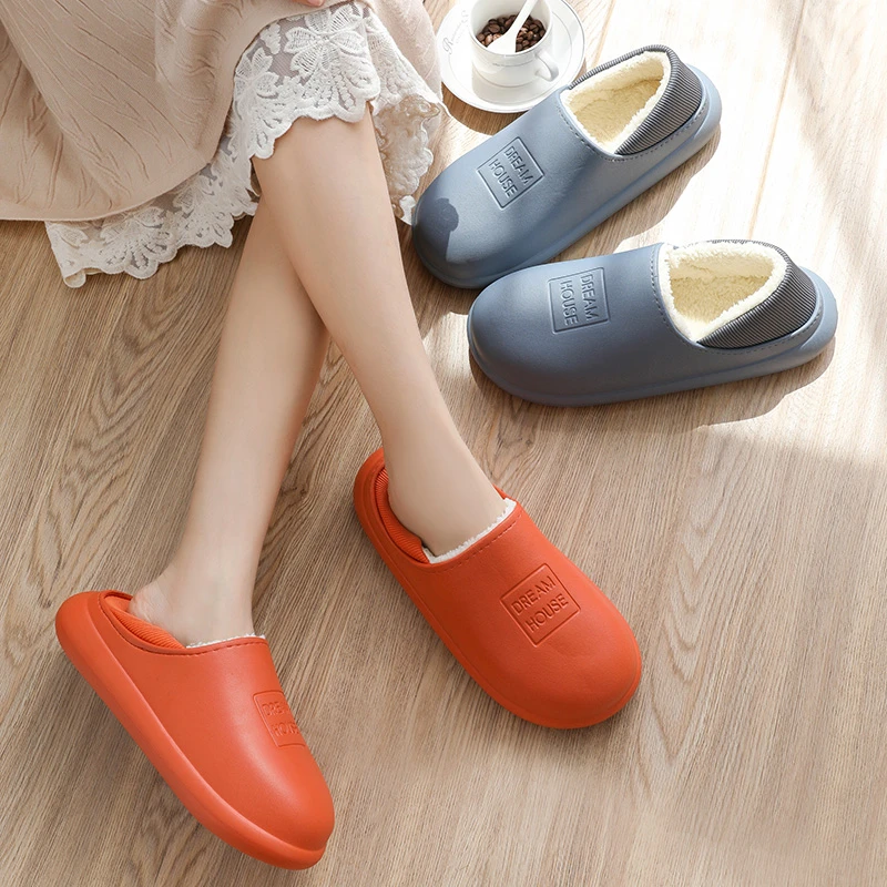 Waterproof Women Winter Home Slippers Indoor Work Home Shoes Cotton Non-slips Ladies Soft Slippers Memory Foam Couples Shoes