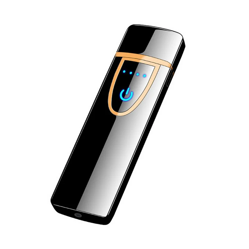 Black Электронная Зажигалка Usb перезаряжаемая ветрозащитная беспламенная Зажигалка ультра тонкая сигаретная Зажигалка сенсорная Индукционная двухсторонняя зажигалка - Цвет: Black