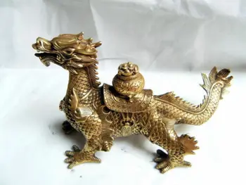 

Old Chinese brass hand-carved Dragon Cornucopia statue