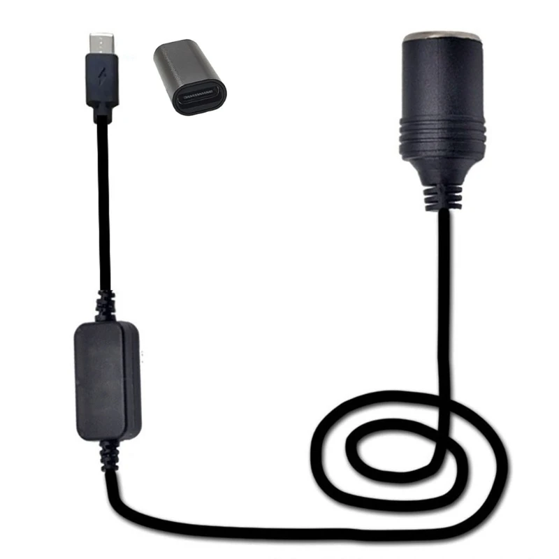 Car Charger Power Supply Adapter USB C PD Female Type C Male to 12V Car Socket Power Supply Cable with Output Voltage Display for 12V Car LED Light Driving GPS