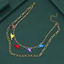 

Trendy Punk Cute Metal Small Dinosaur Chain Necklace For Women Men Trendy Hiphop Colorful Graffiti Animal Pendant Choker Jewelry
