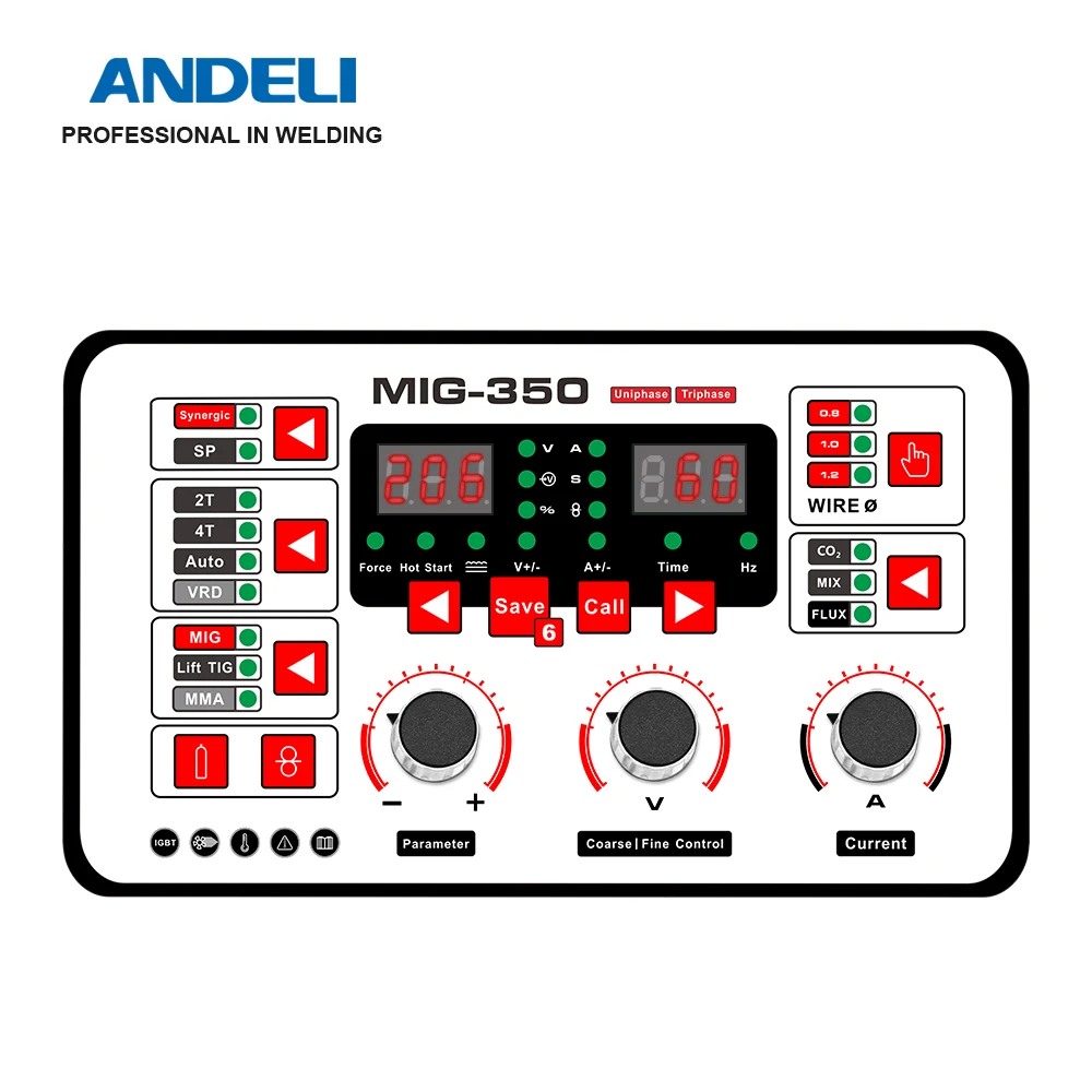 ANDELI Smart Synergic сварочный аппарат MIG 350 двойного напряжения Многофункциональный TIG MMA