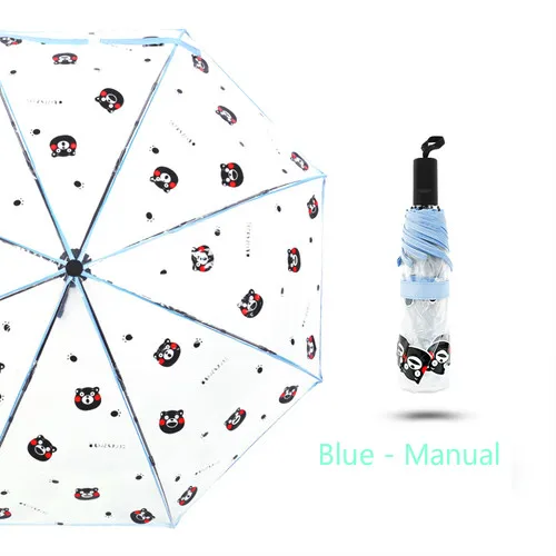 Blue - Manual Новая мода автоматическая 8 костей с рисунками героев мультфильма прозрачный зонт с медведем Для женщин ветрозащитный 3 складной зонт с рисунками героев мультфильмов для школьников; зонт - Цвет: Blue - Manual
