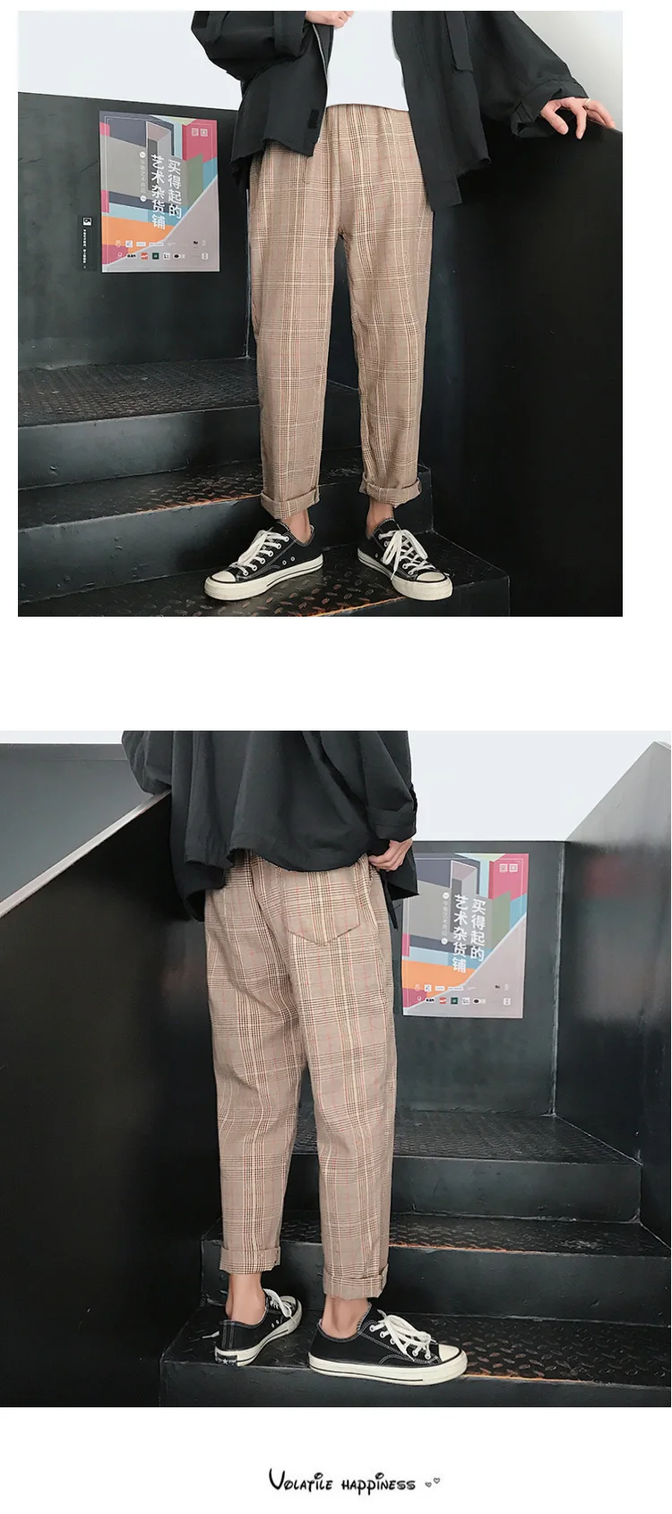 Liketkit Men Women Korean Black Plaid Casual Pants Mens Harajuku Streetwear Harem Pants Male Hip Hop Checkered Trousers 5XL