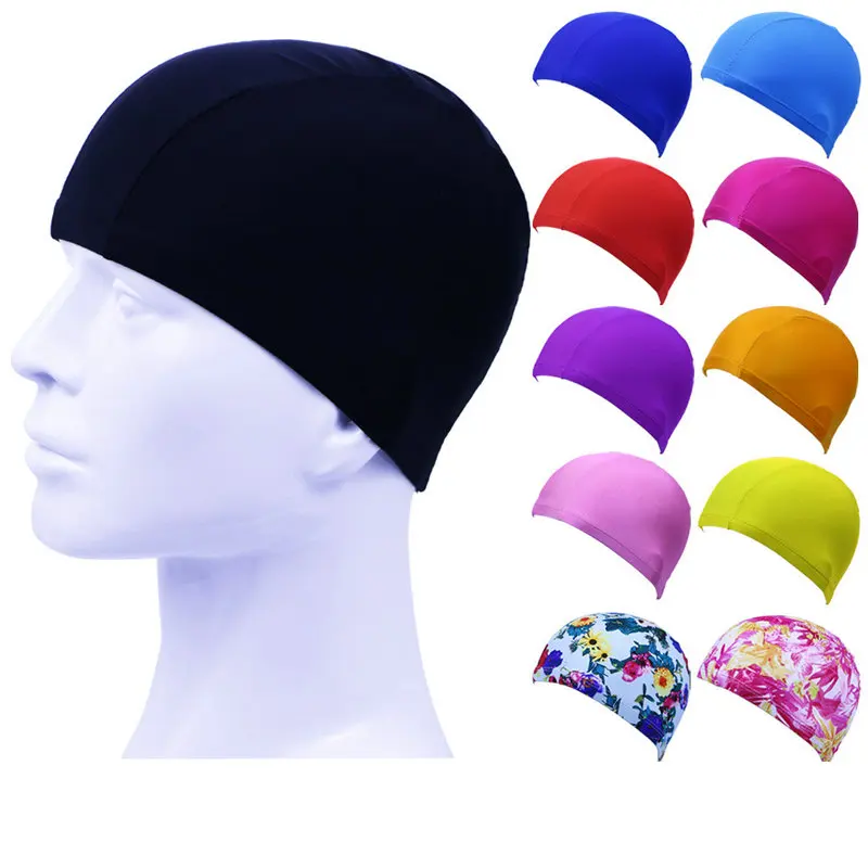 

1pc Polyester Fabric Swimming Cap High Elasticity Adult Children's Pure Colored Swimming Cap Random Color