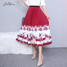Женская Осенняя эластичная трапециевидная плиссированная юбка средней длины с высокой талией, женская одежда, модная повседневная юбка с принтом, Женская плиссированная юбка, Новинка