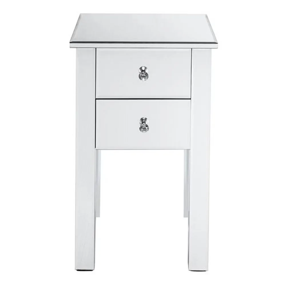 

Modern and Contemporary Mirrored 2-Drawers Nightstand Bedside Table Silver