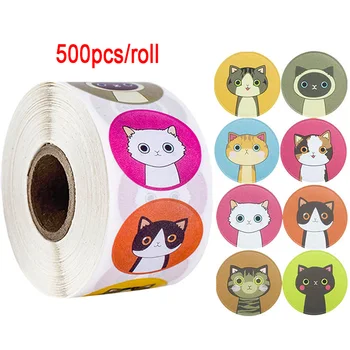

500pcs Kitty Cat 1inch Round Cute wedding party decorative Sticker School Reward Sticker Scrapbooking Stationery Sticker roll