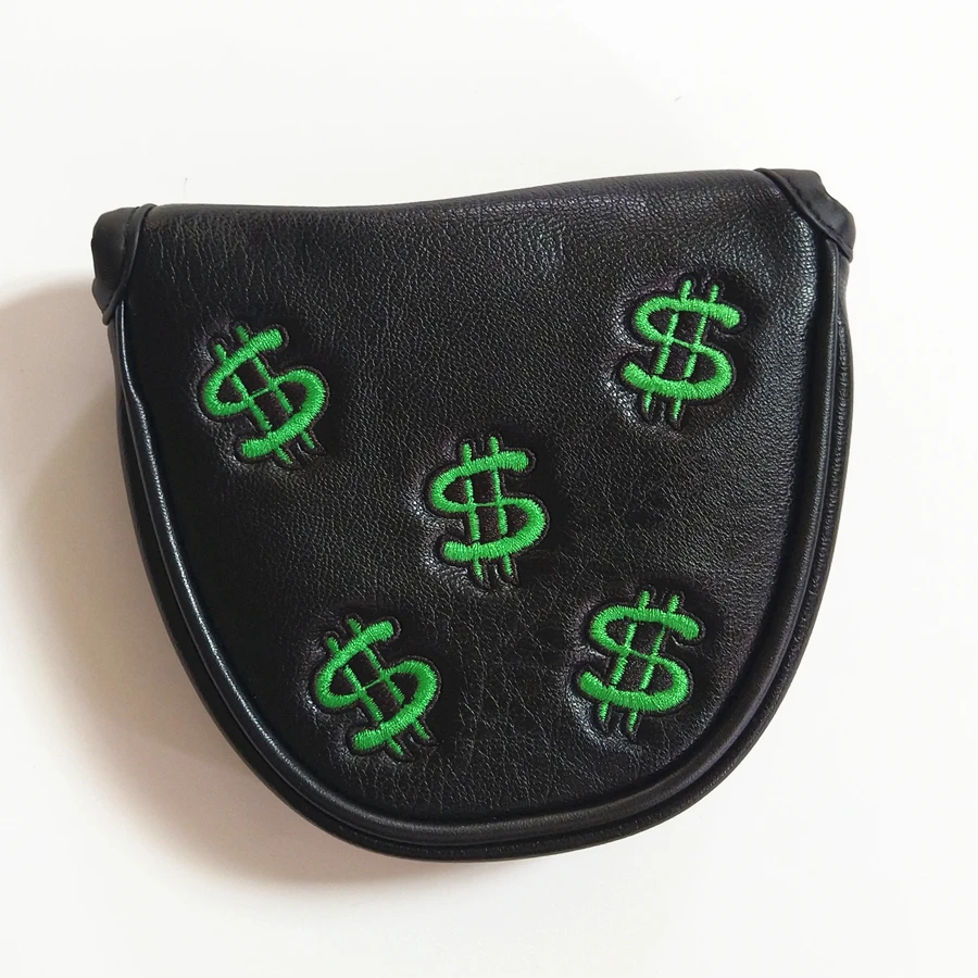 Money Embroidery Golf Headcover Putter PU Leather Golf Mallet Head Cover with Dollar1