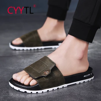 

CYYTL Men's Slippers Indoor Floor Flat Summer Non-slip Buckle Flip Flops Home Shoes Bath Slides Soft Male Sandals Pantuflas