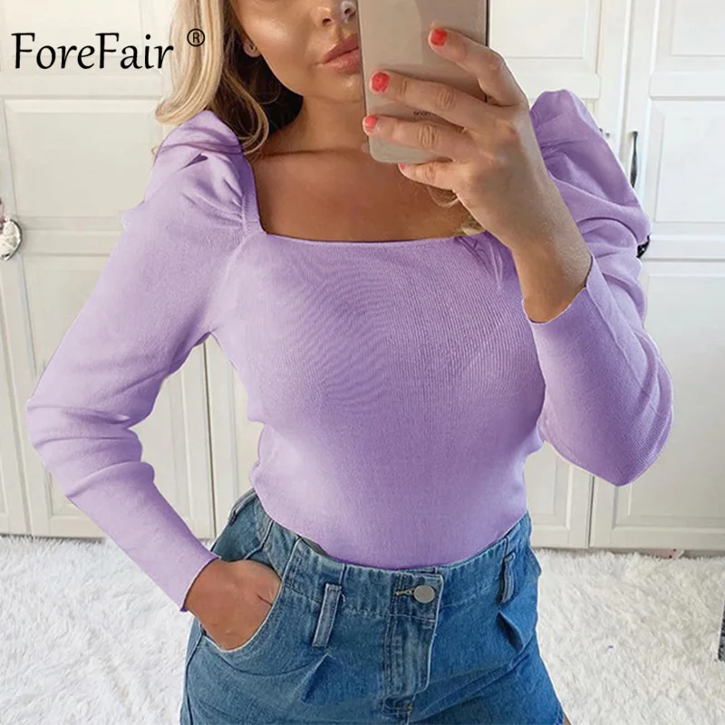 Forefair корейские сексуальные рубашки с рукавами фонариками женская блузка 2020
