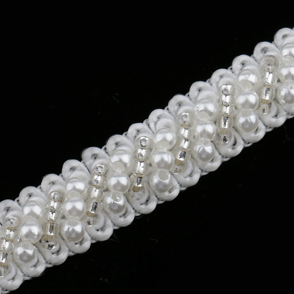 1 Yard Pearl Beaded Lace Trim Applique Ribbons Sewing Craft Embellishment White for Dress Clothes Garment Sewing Accessories