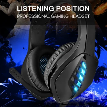 

Adjustable Headband Earphone Game Headset Blue Decorative Light Comfortable Game Headphone With Omnidirectional Microphone