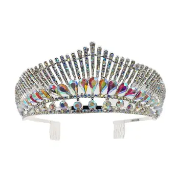 

Wedding Bridal Crown Hologram Peacock Imitation Crystal Luxury Princess Tiara Womens Rhinestone Prom Party Headpiece with Comb