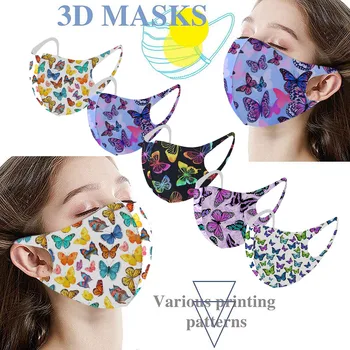 

1Pcs Adult Neutral Stylish Colorful 3D Butterflies Printing Face Mask Washable Reusable Outdoor Face Cover mondkapjes wasbaar