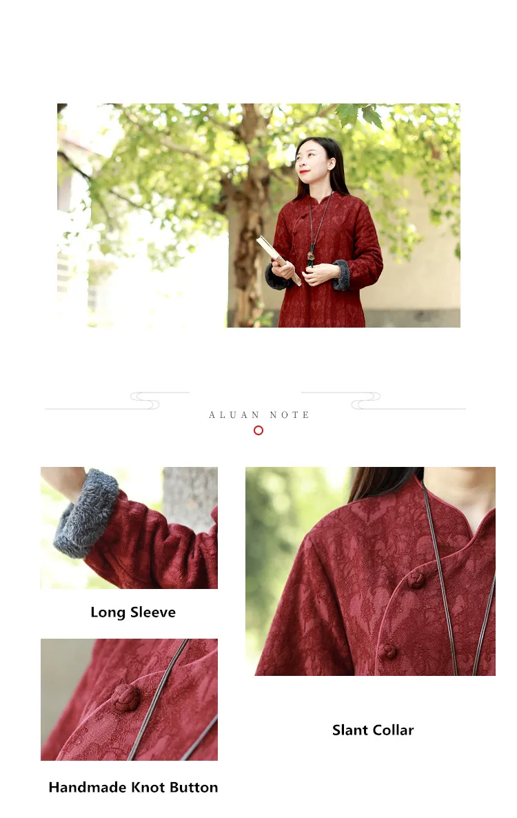LZJN Chinese Dress Women 2019 Autumn Winter Long Sleeve Cheongsam Qipao Jacquard Fleece Lined Warm Thick Dress Robe Vestidos (3)