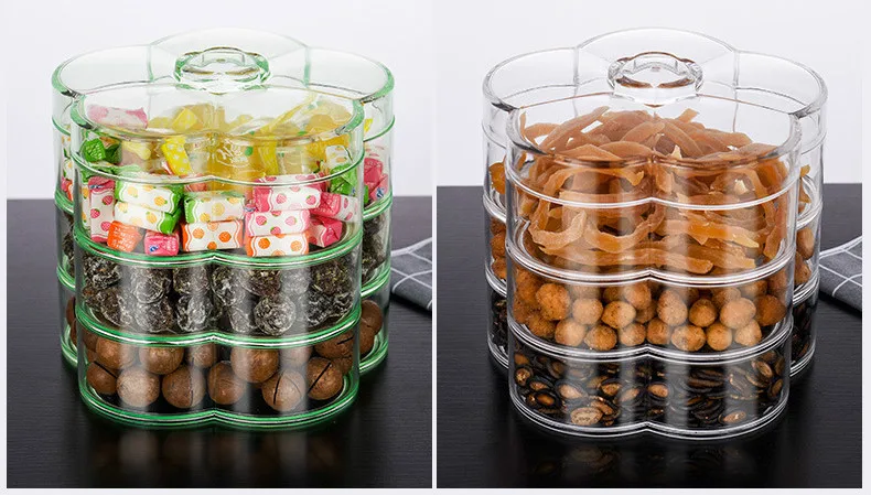 Multi-layered Dried Fruit Box Candy Box Partition with Cover Acrylic Food Storage Tank Stackable Fruit Plates Kitchen Organizer