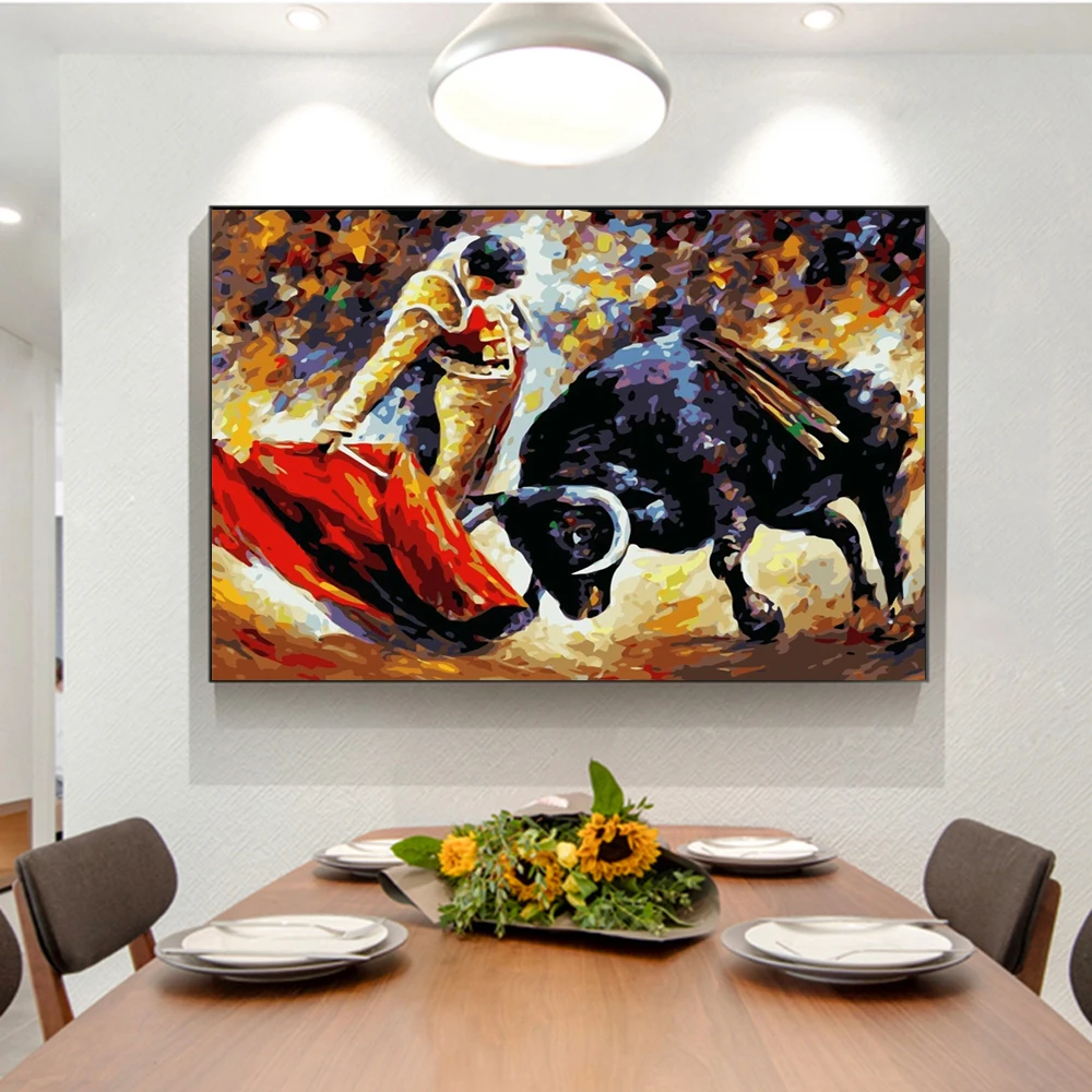 Картина на холсте Matador and Black Bull иллюстрация плакат печать стене искусство картина