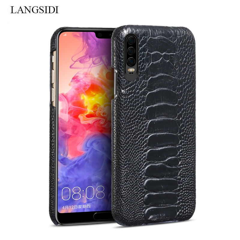 

Natural Ostrich Leather For Huawei p30 P20 Lite pro Mate 20 leather phone case for Honor 20 20 Pro 8x v20 fall protection sleeve