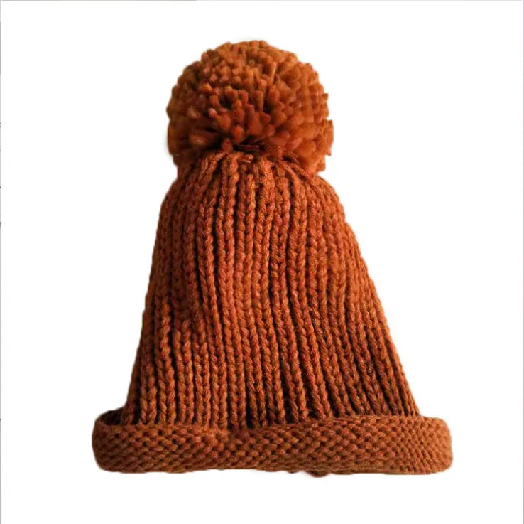 Новая бархатная вязаная шапка для маленьких мужчин и женщин, шапка для малышей на осень и зиму, плотная теплая вязаная шапка ярких цветов - Цвет: caramel