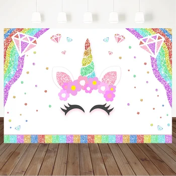 

Unicorn Birthday Backdrop Flash Rainbow Baby Shower Photography Background Dessert Table Decorations Props Banner Backdrops